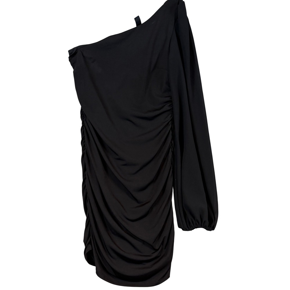 Windsor Black One Shoulder Ruched Bodycon Mini Dress Size Medium Clubwear LBD